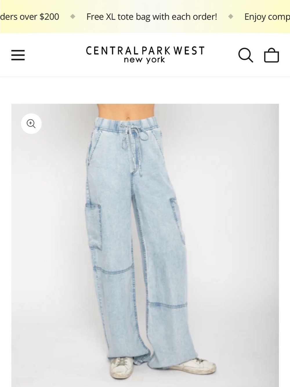 Central Park West Cargo Wide-Leg Jeans (in grey)